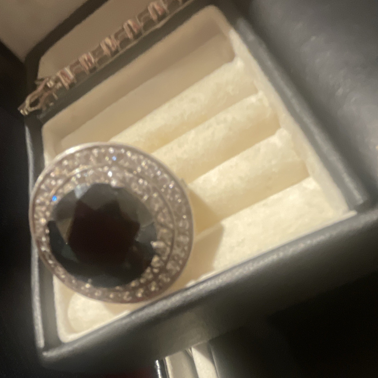 Natural Black Sapphire Diamonds set in Halo arch 14k and pure silver marker JW