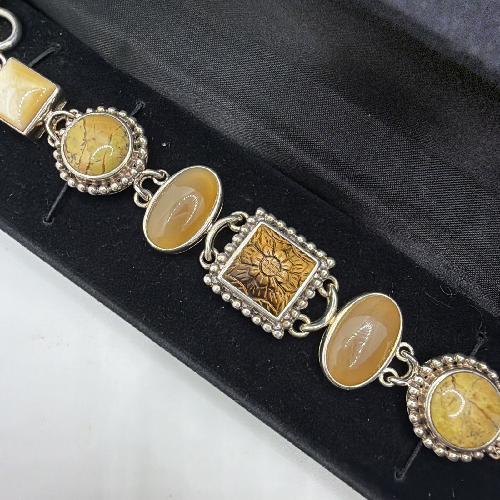 WK Whitney Kelly 925 China Sterling Silver Jasper & Multi Gemstone Bracelet