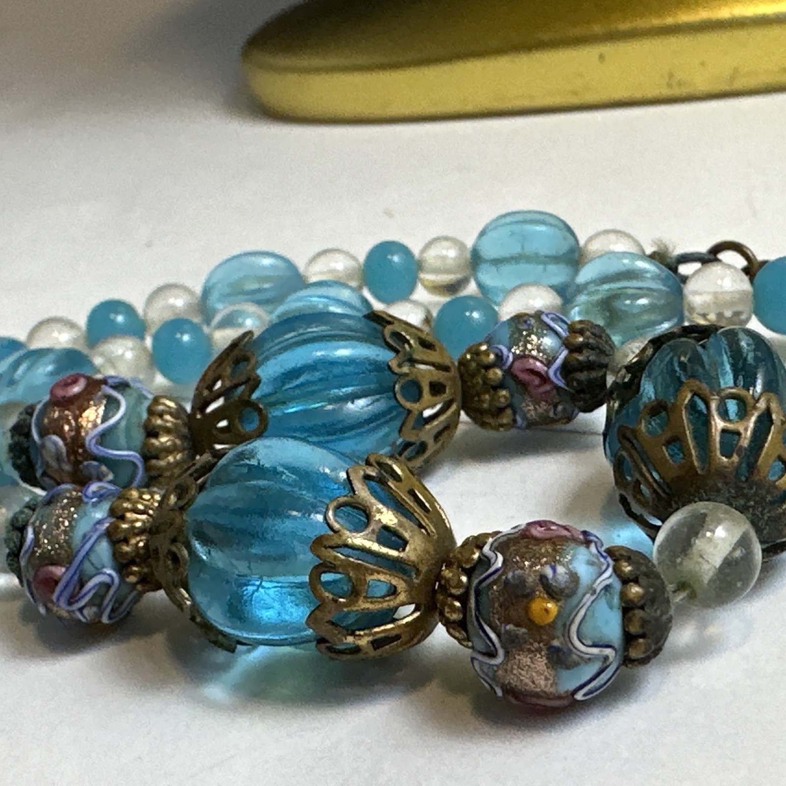 15 Inch Antique Blue Glass Wedding Cake Murano 15 Inch Necklace