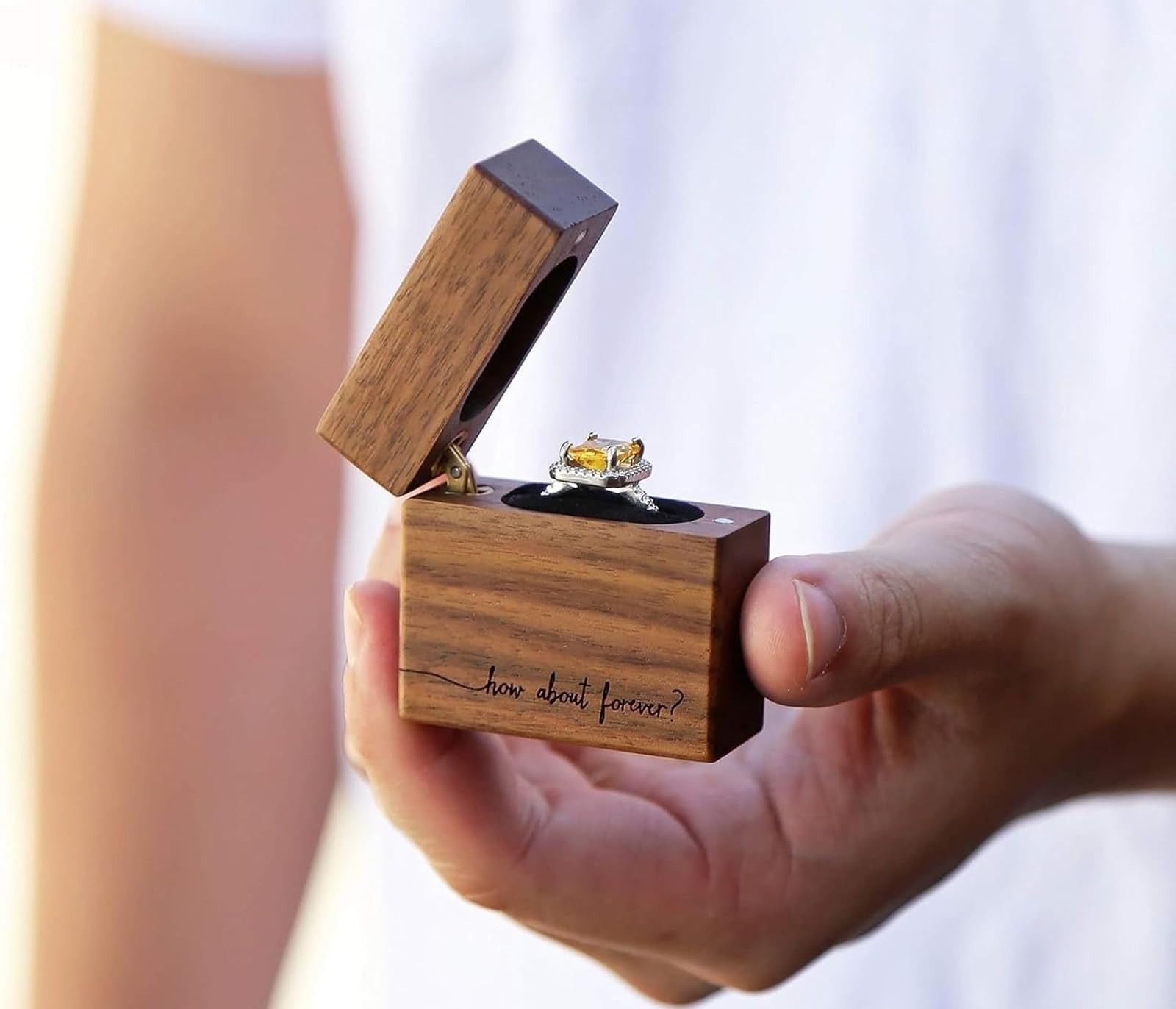 How About Forever Slim Walnut Wood Engagement Ring Box – Magnetic Pocket Wooden