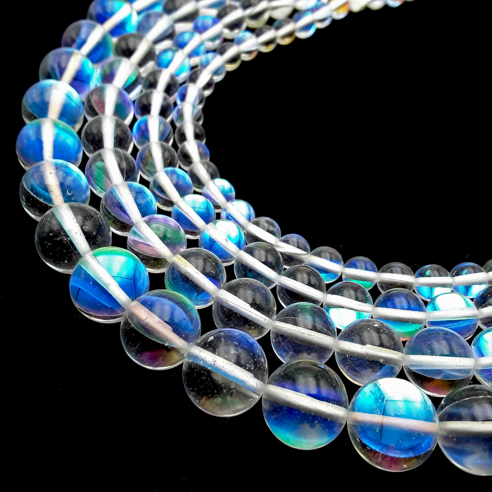 Clear Mystic Mermaid Glass Smooth Round Beads 6mm 8mm 10mm 12mm 15.5″ Strand