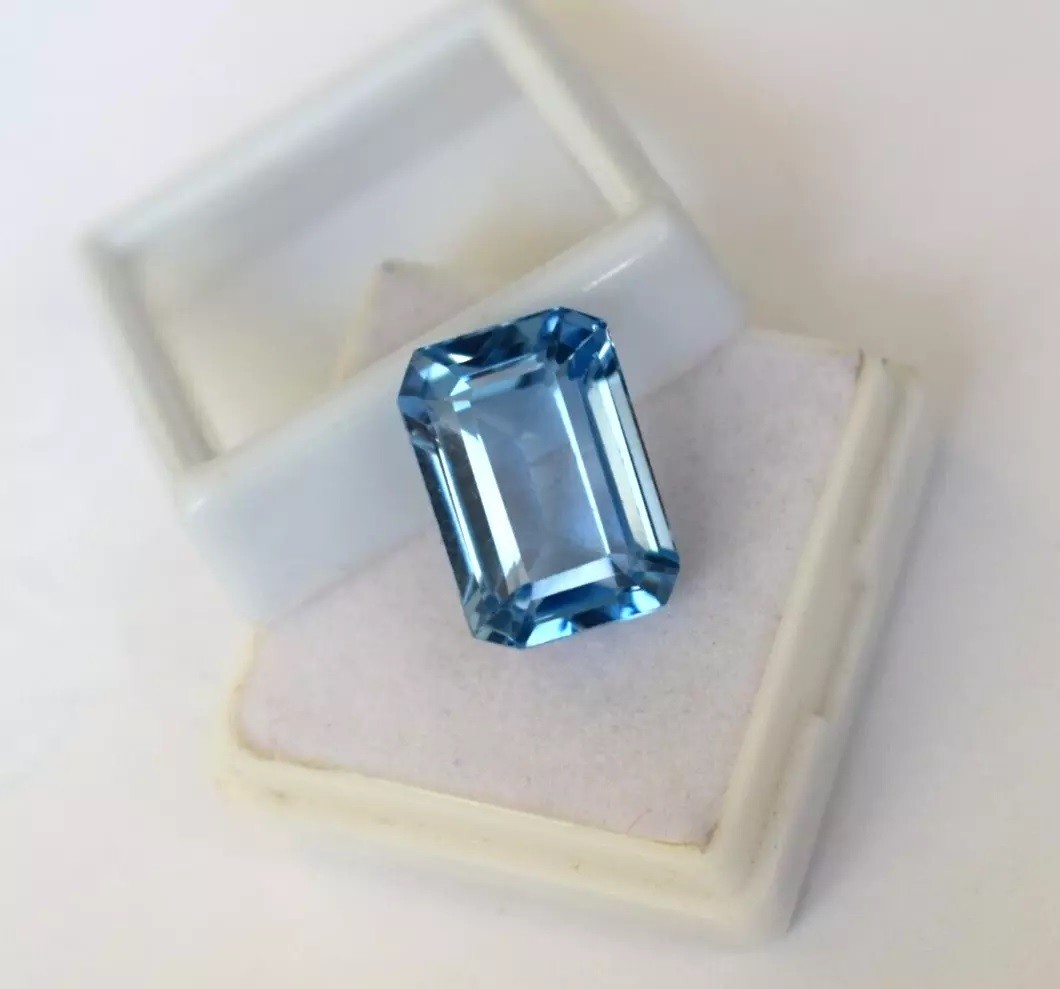 Brazilian Natural 14.15 Ct Blue Aquamarine Emerald Cut Loose Gemstone