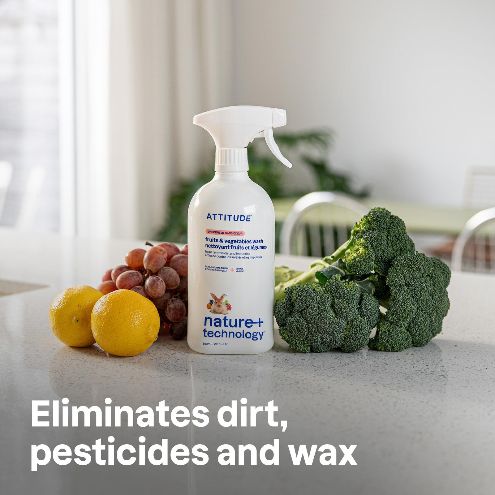 ATTITUDE Fruit & Vegetable Wash, Unscented Food-Safe 27.1 Fl Oz (Pack of 6)