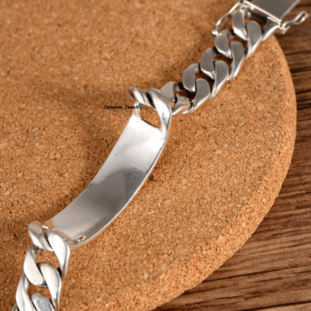 Solid S925 Sterling Silver Chain 12mm Cuban Curb Link Bracelet 57-58g 7.5inch