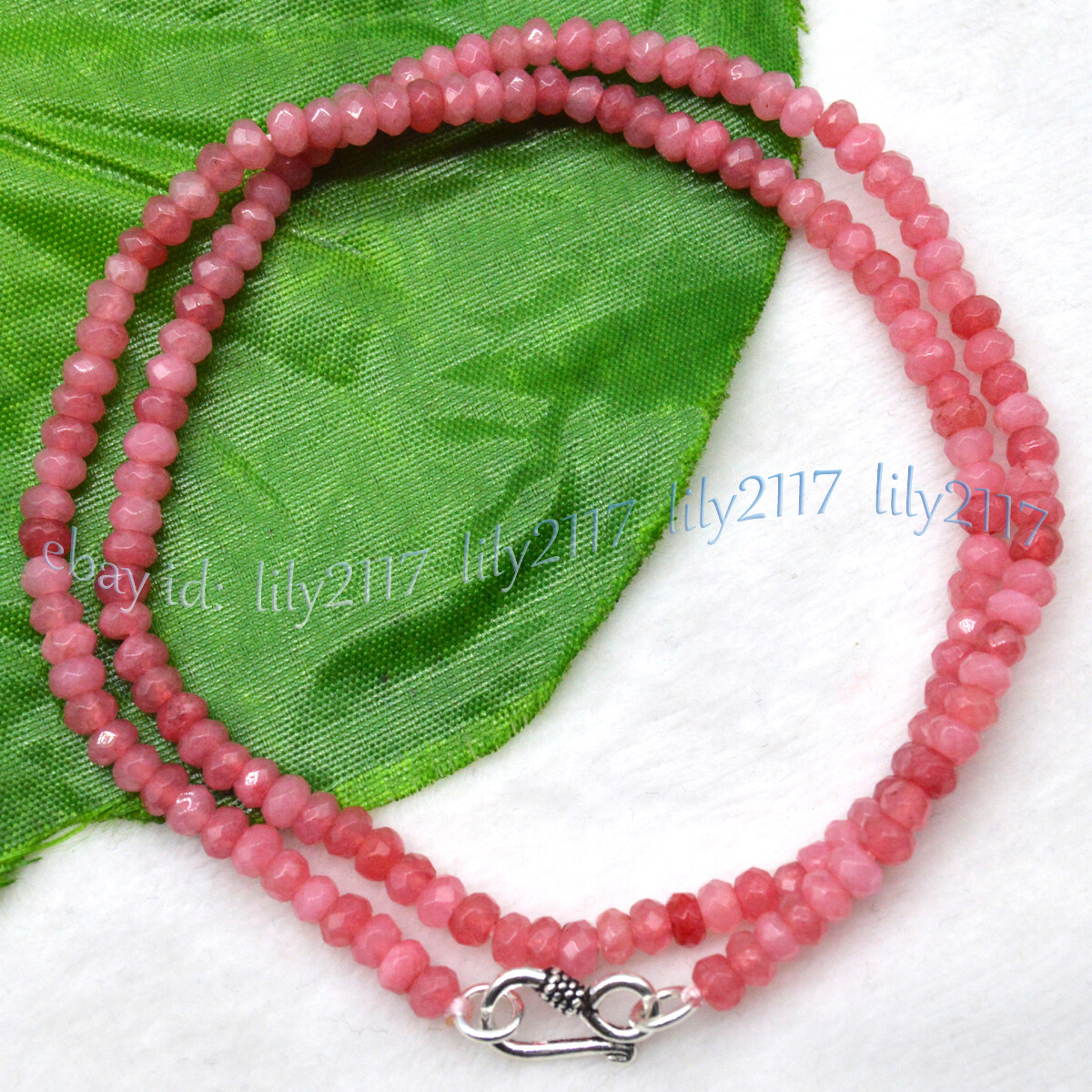 2x4mm Natural Pink Rhodochrosite Faceted Gem Roundel Beads Necklace Silver Clasp