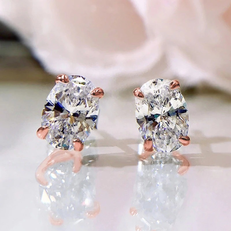 Huitan Simple Stud Earrings with Oval CZ for Lady Daily Wear Ear Accessories