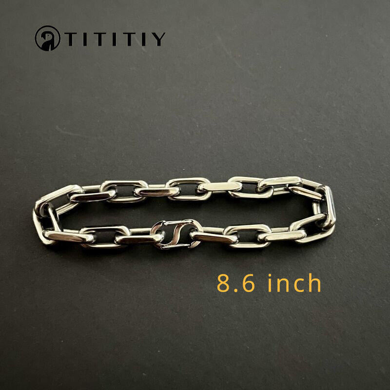 8mm Pure Titanium Chain Bracelet for Men’s Flat O-Chain Anti Allergy 8.6 inches