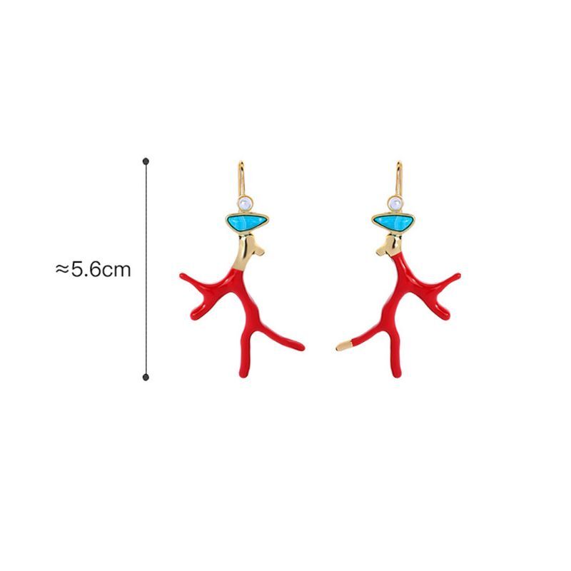 Branch Acrylic Resin Drop Earrings Red Enamel Coral Antlers Earrings