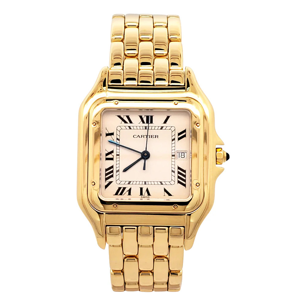 Cartier Panthere White Roman Dial Large 27mm Yellow Gold Quartz Watch W25014B9