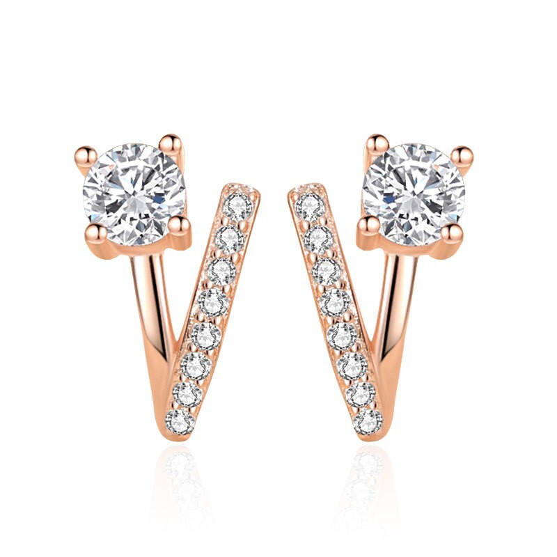 Small Diamonique CZ V shape Stud Earrings White Gold Plated Sterling Silver D20