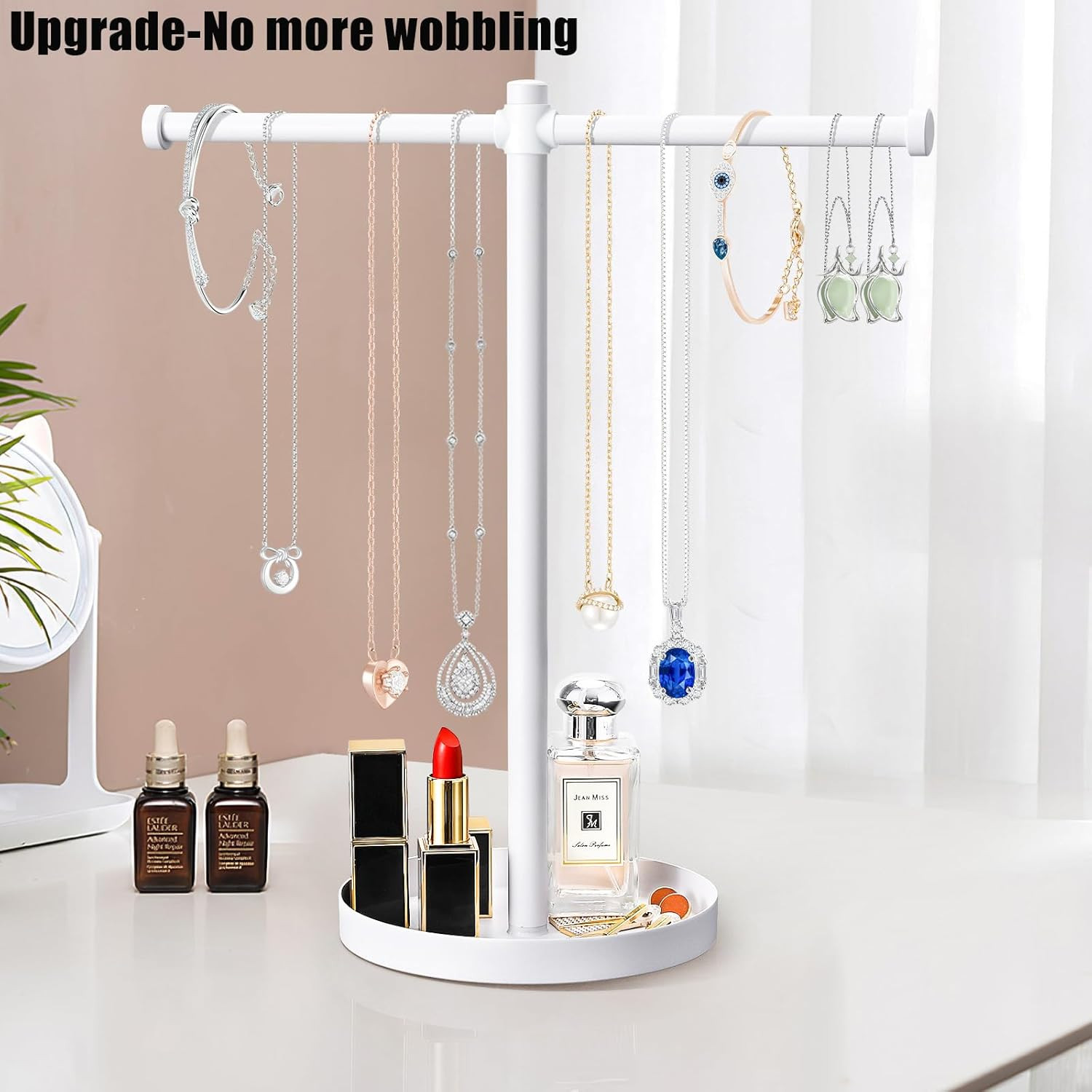 Jewelry Necklace Organizer Stand,12.9″ Tall Sturdy Metal Jewelry Stand with roun