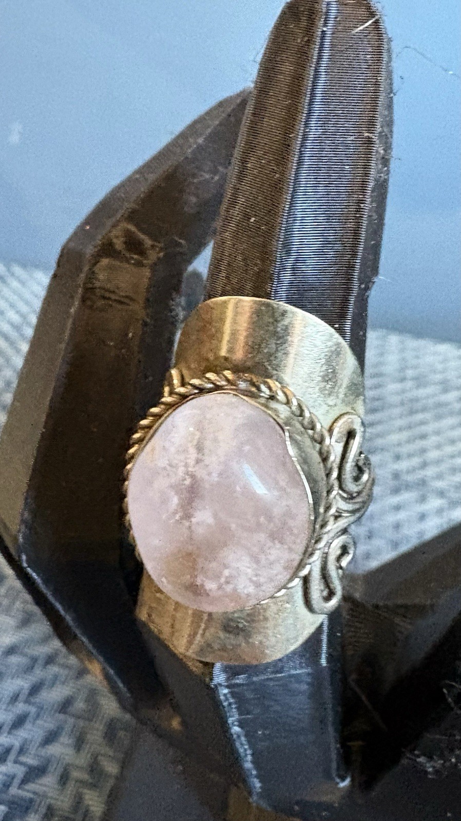 Gorgeous Handmade Adjustable Silver Ring With Approx 1” Oval Cabochon.