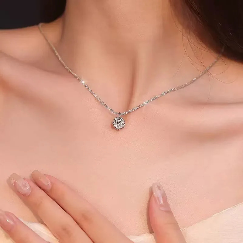925 Sterling Silver Necklace Zircon Pendant Sparkling Necklace Clavicle Chain