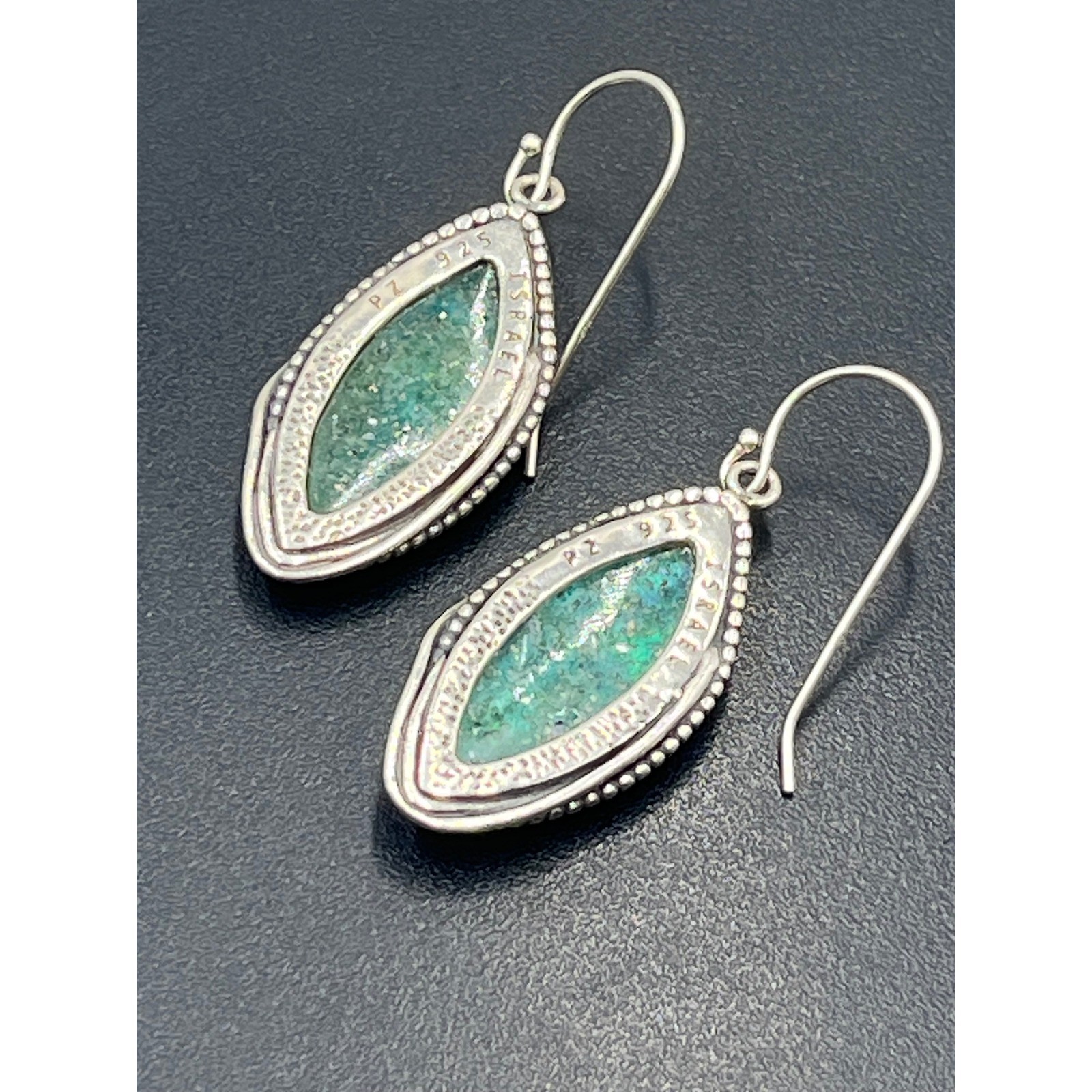 PZ PAZ Creations Israel 925 Sterling Roman Glass Checkerboard Dangle Earring