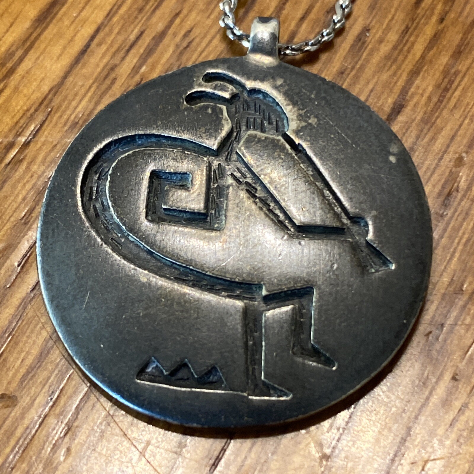 Manuel & Karen Hoyungwa vintage rare Hopi Sterling Silver Pendant Figural H9