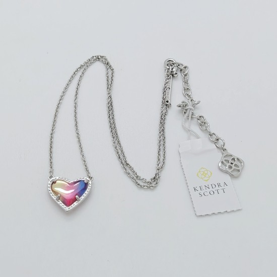 New Kendra Scott Ari Heart Silver Necklace in Watercolor