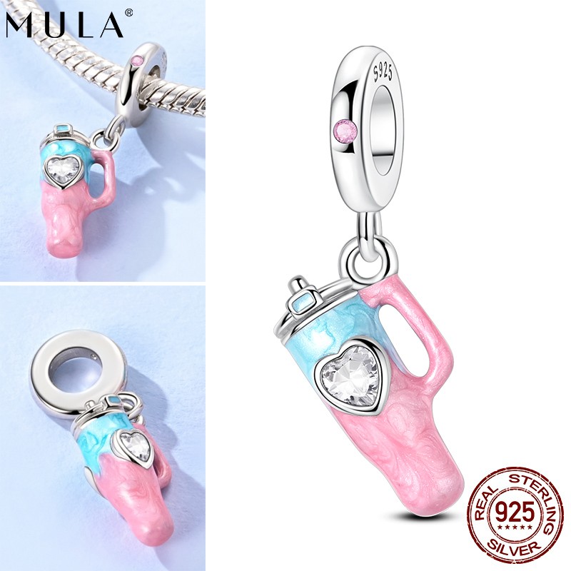MULA 925 Sterling Silver Charm CZ Summer Water Cup Pendant for Women Bracelet
