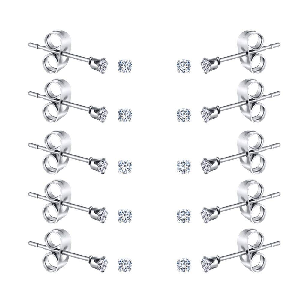 10 Pairs 2mm Tiny Women’s Surgical Stainless Steel Clear Cubic Zirconia Stud …