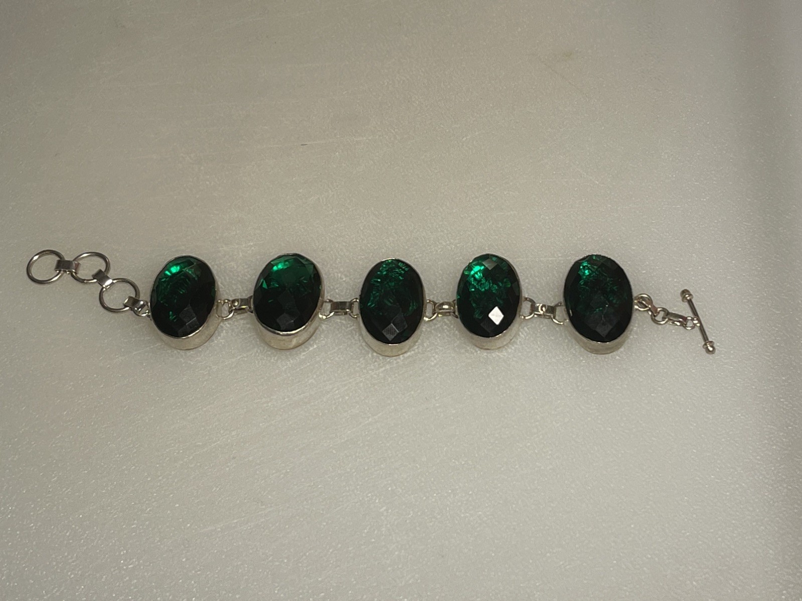 Vintage-Style Green Statement Link Bracelet – Stamped 925 50g untested