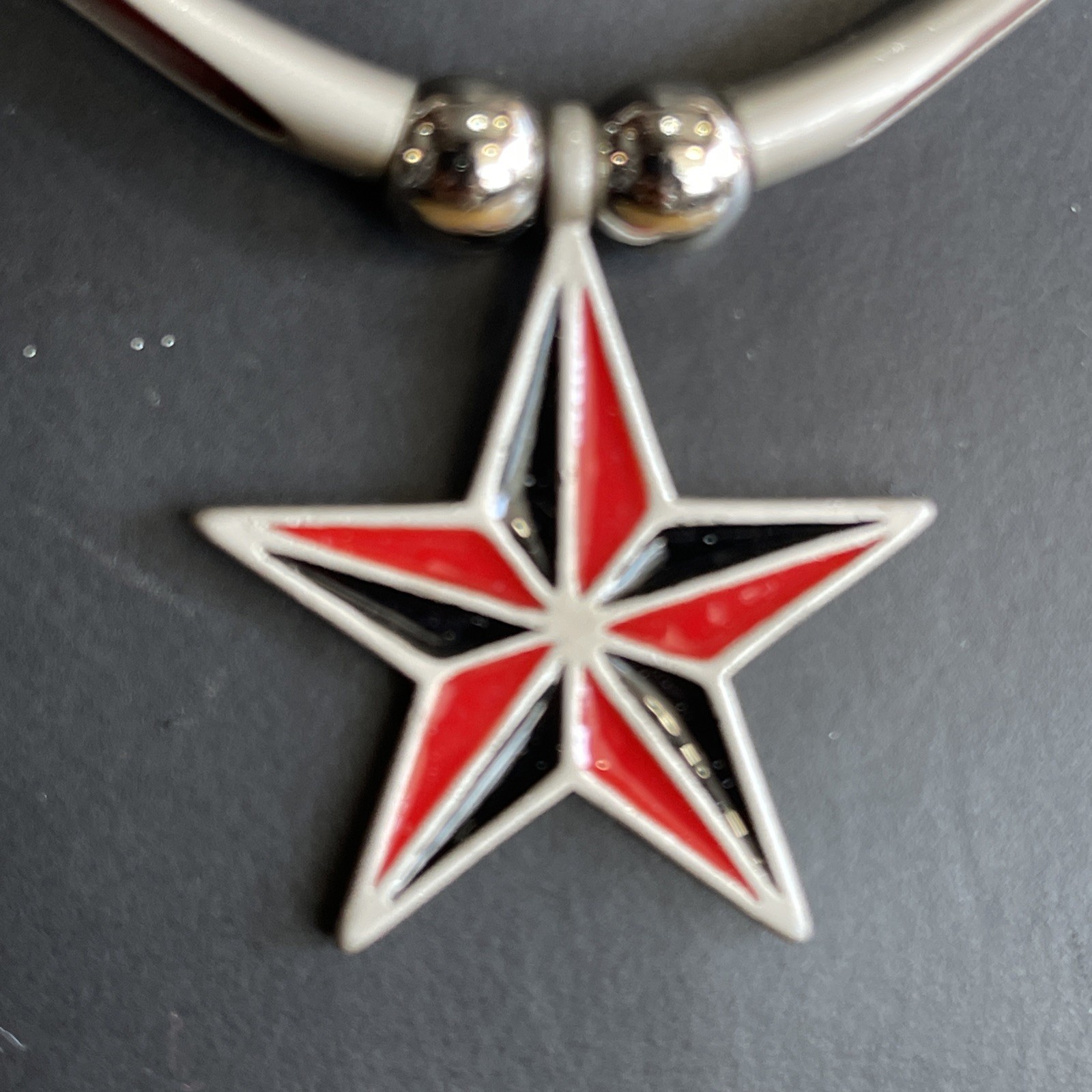 Retro Punk Red & Black Nautical Star Chocker Necklace: Adjustable To 18” Quality