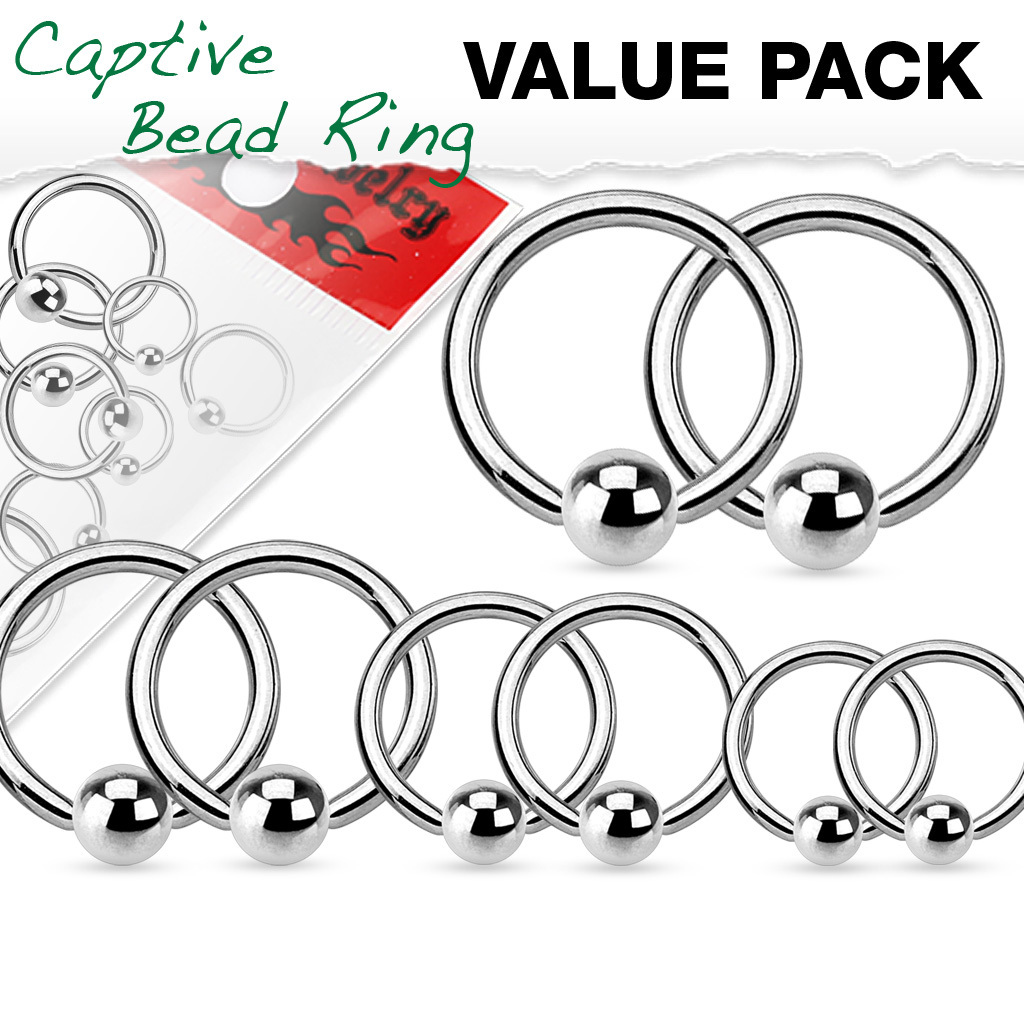 4 PAIR Value Pack 316L Surgical Steel Captive Bead Rings 14g, 16g, 18g or 20g