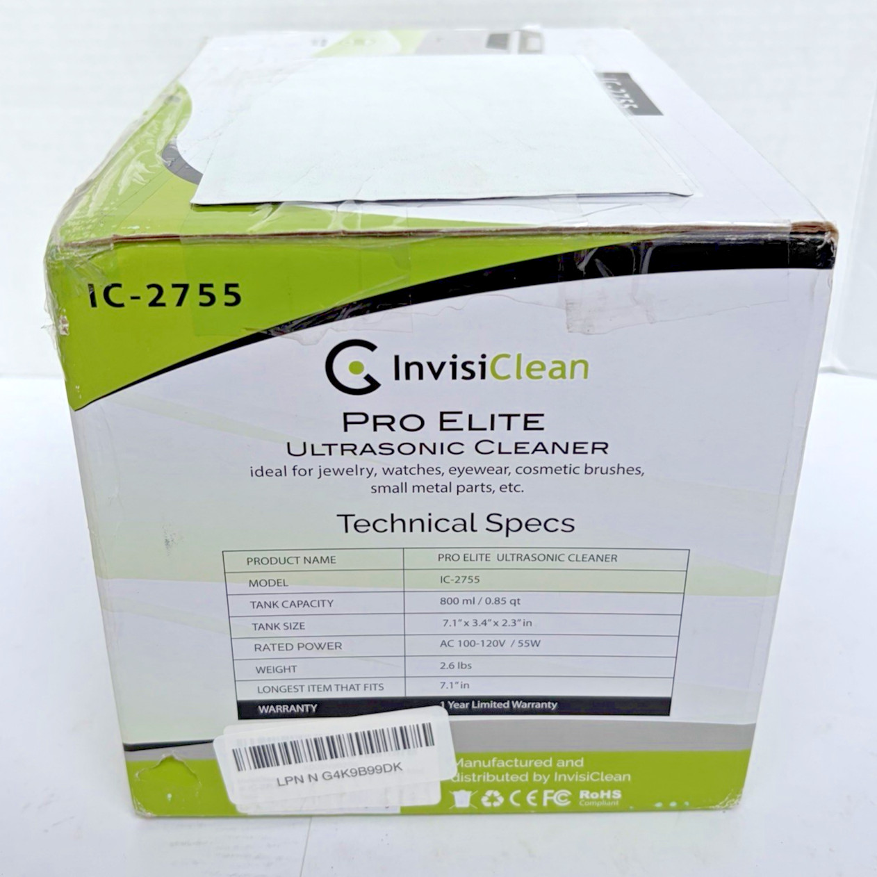 InvisiClean Pro Elite Ultrasonic Cleaner IC-2755 800mL Digital Jewelry Open Box