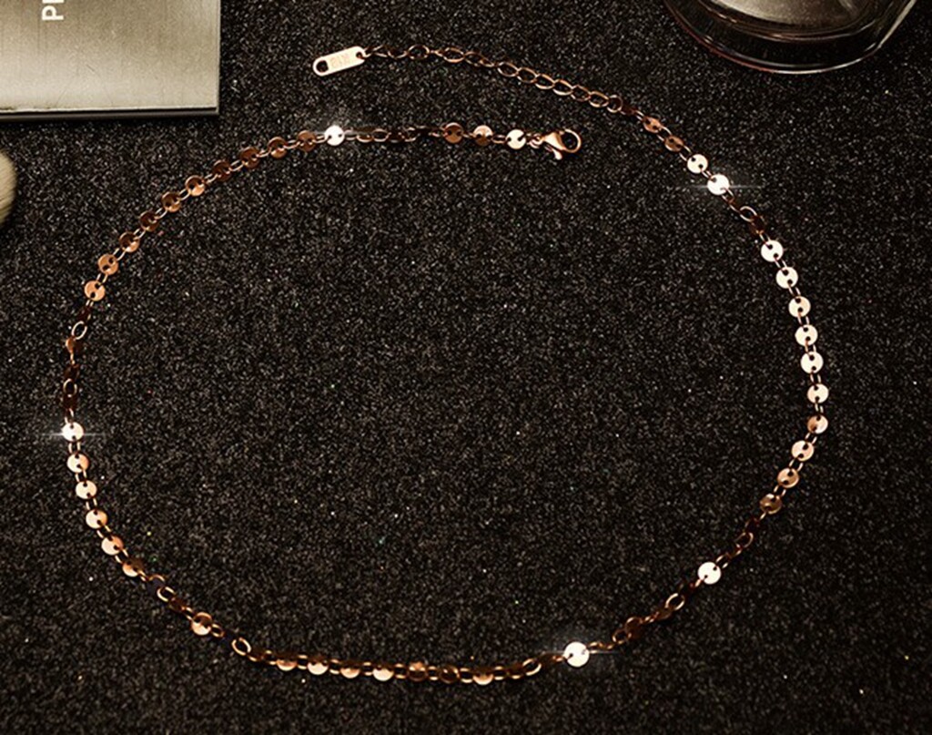 Girl / Women Titanium Stainless Steel Wafer Round Choker Chain necklace 15-17.5″