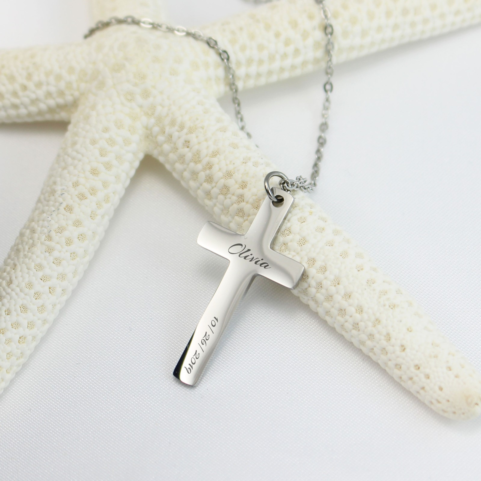 Personalized Cross Necklace: Engraved Name & Birthdate, Stainless Steel