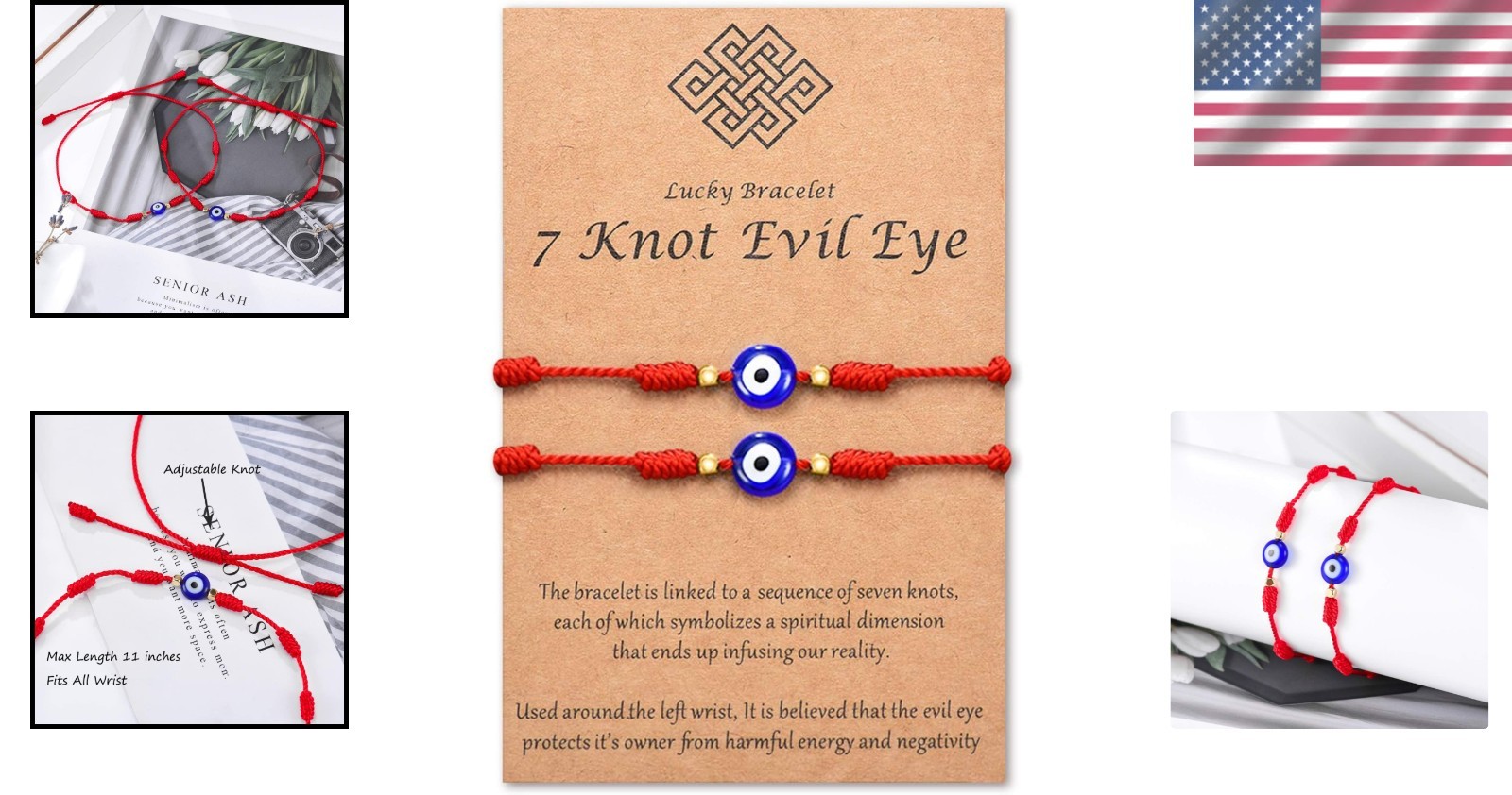 Protective 7 Knot Lucky Evil Eye Bracelet – Adjustable Red String for All Ages