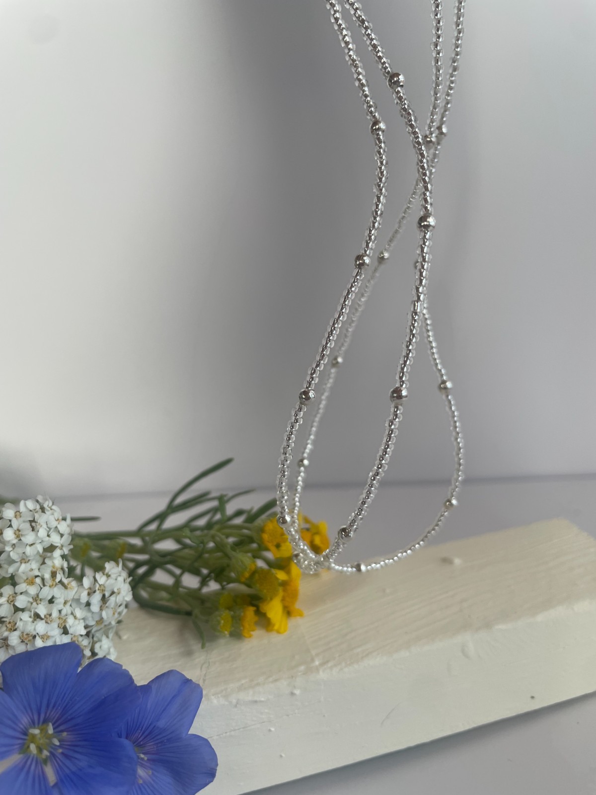 Double-Strand Unique Handmade Silver Beaded Necklace for Casual and Dressy Use