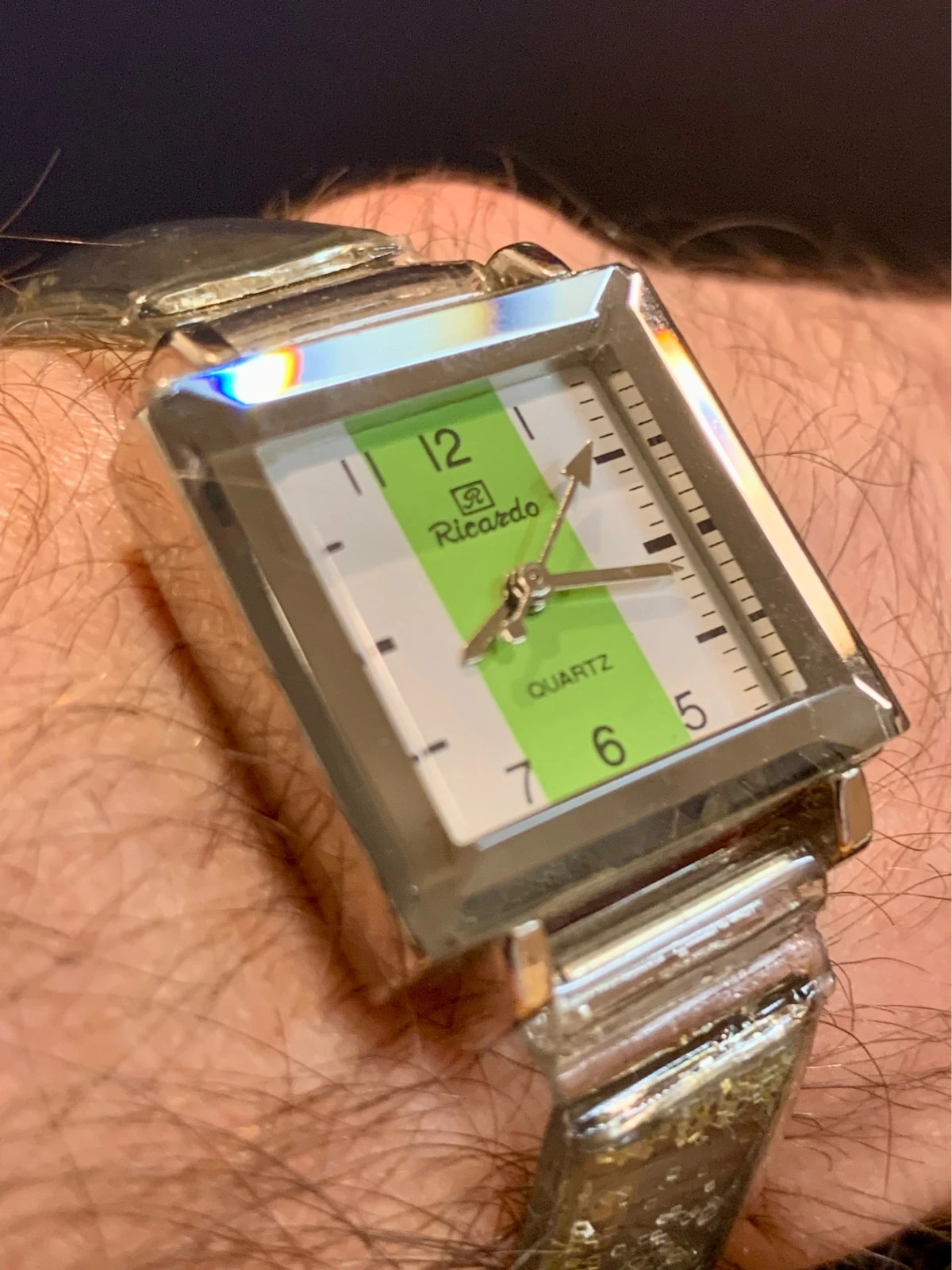 Ricardo Ladies Square Watch Green Dial Glitter Strap 23mm