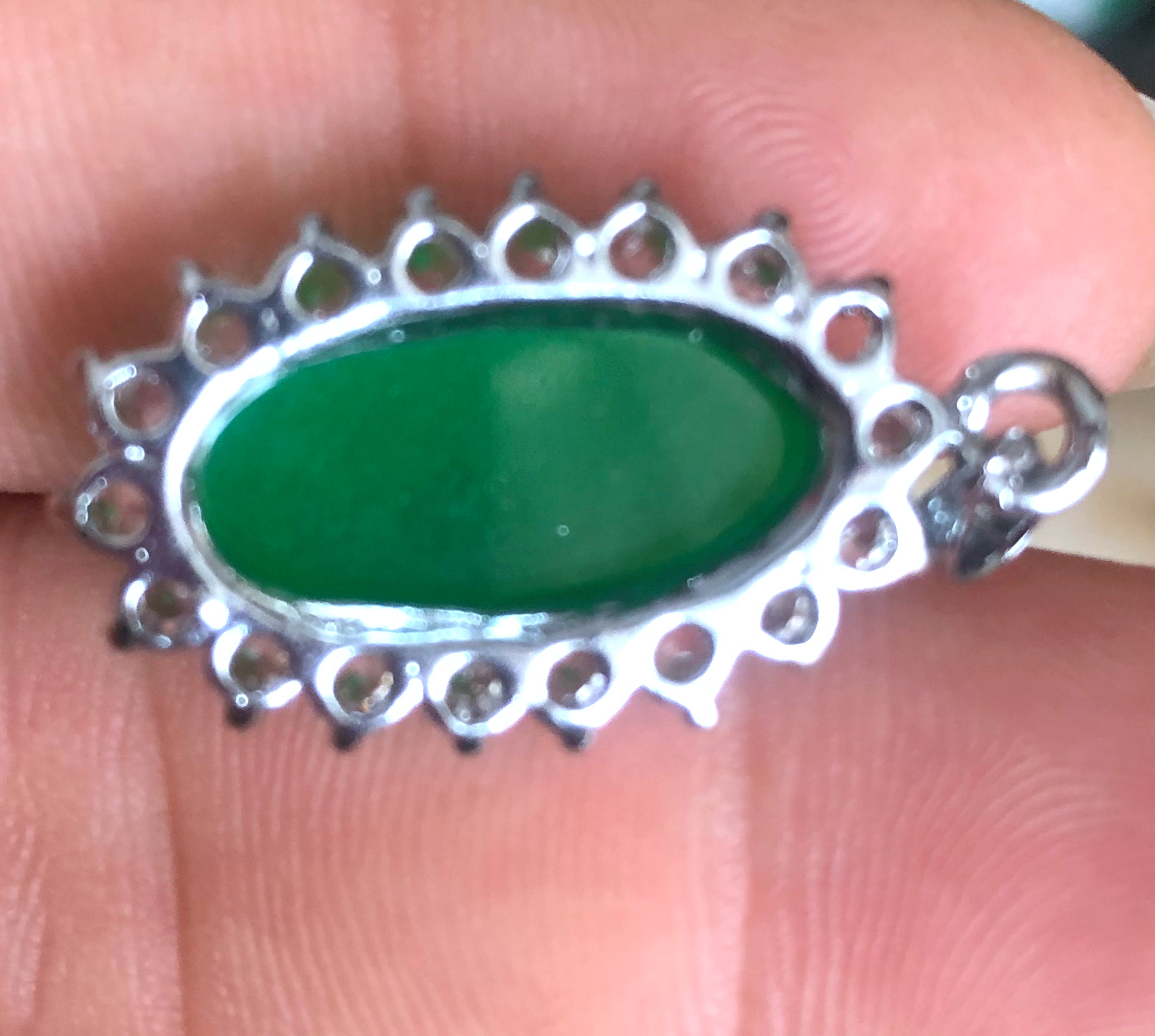 Silver Plated Natural Green Jade Water droplets shape Pattern Pendant