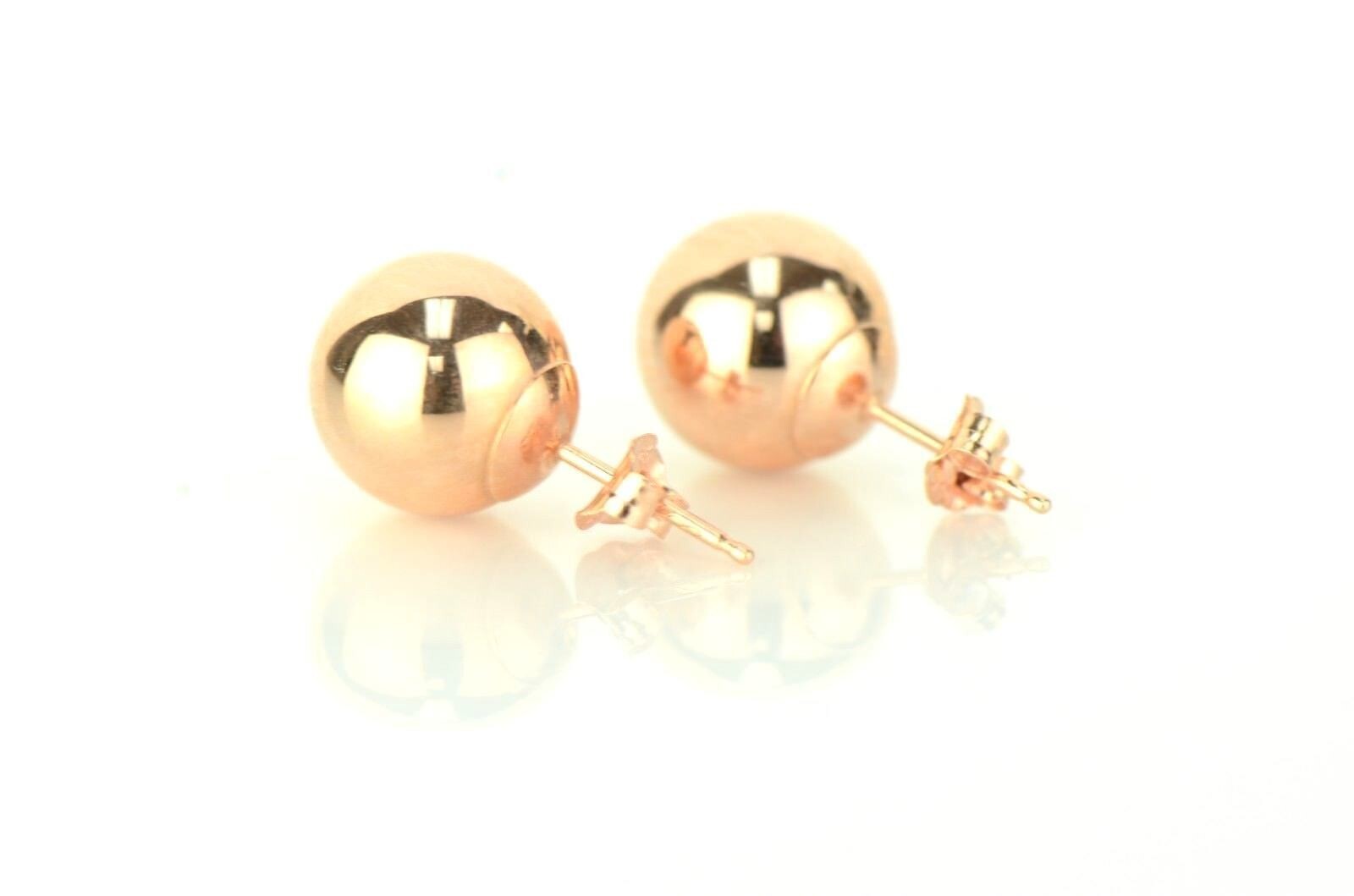 Solid 14k Rose Gold Ball Stud Earrings Butterfly Push Back