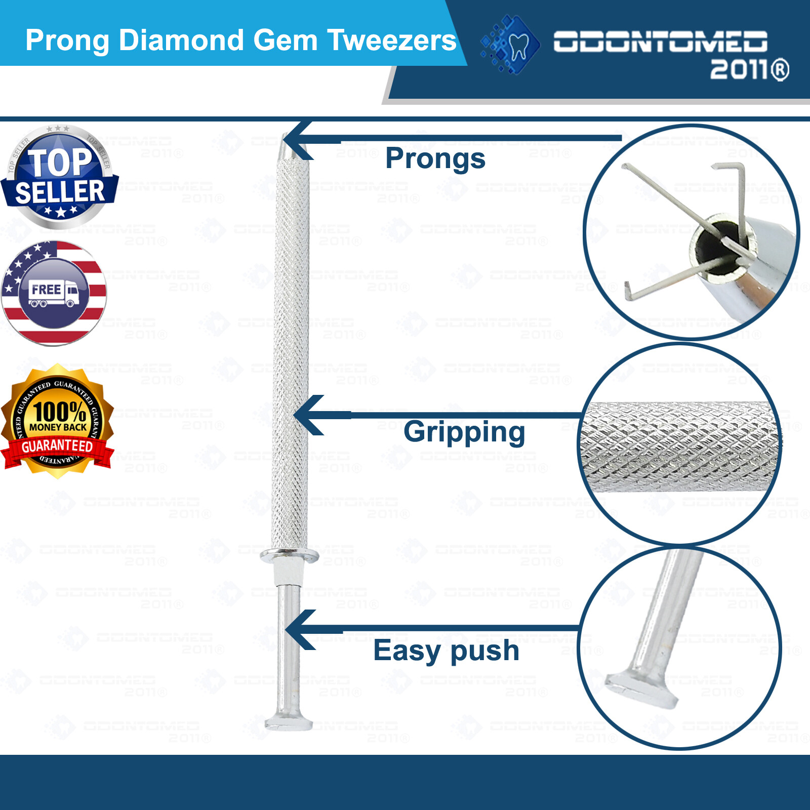 ODM Set Of 3 Pcs Diamond Gem stone 4 Pronged Holder Tweezer Pick up Gem & Beads