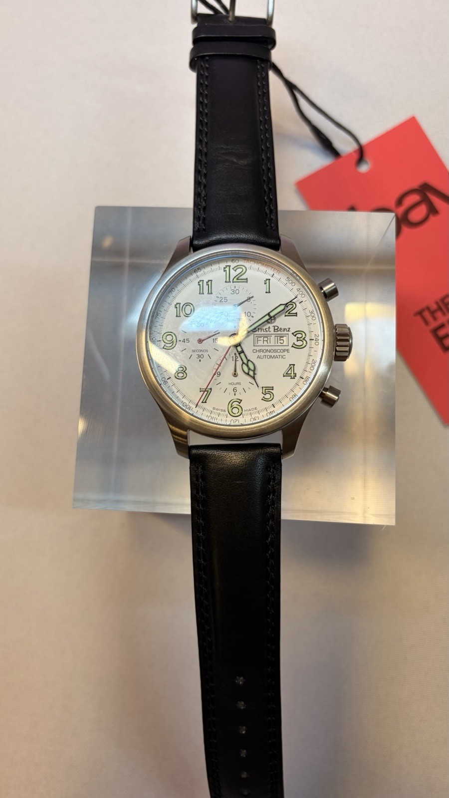 Ernst Benz Chronoscope Automatic Chronograph White Dial Black Leather Strap 43mm