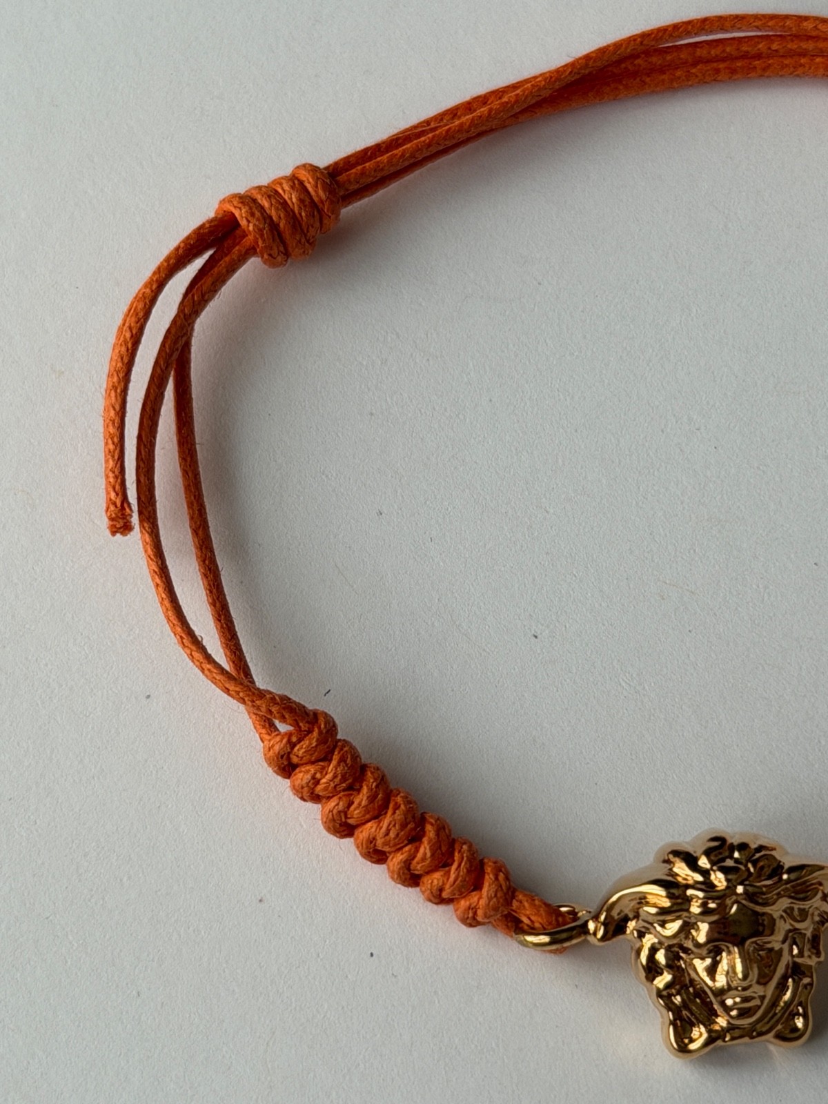 NWT Versace Medusa Head 3D Logo Charm Gold Orange Drawstring Cord Bracelet $495