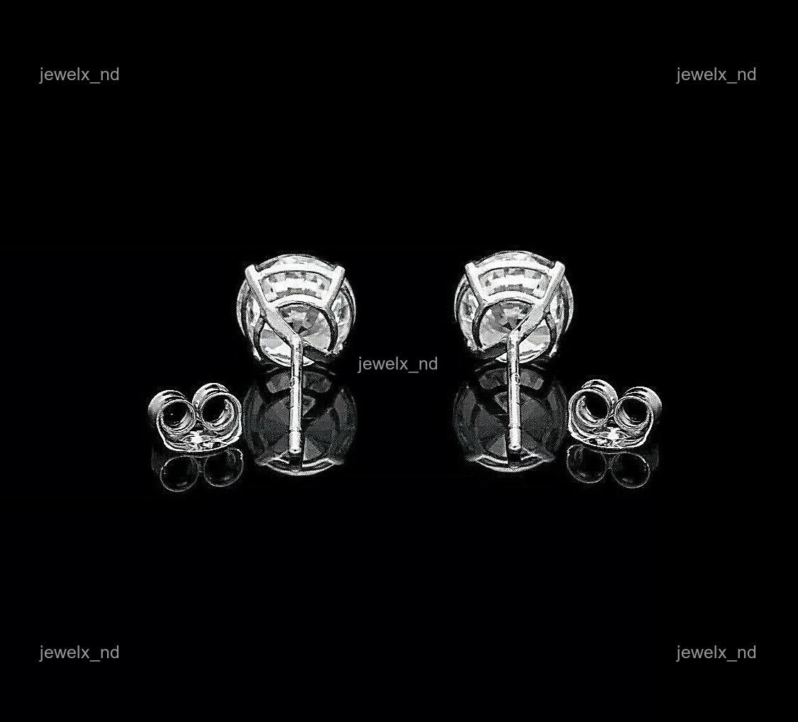 14K Solid White Gold Natural Diamond Stud Post Independent Lady Earrings Jewelry