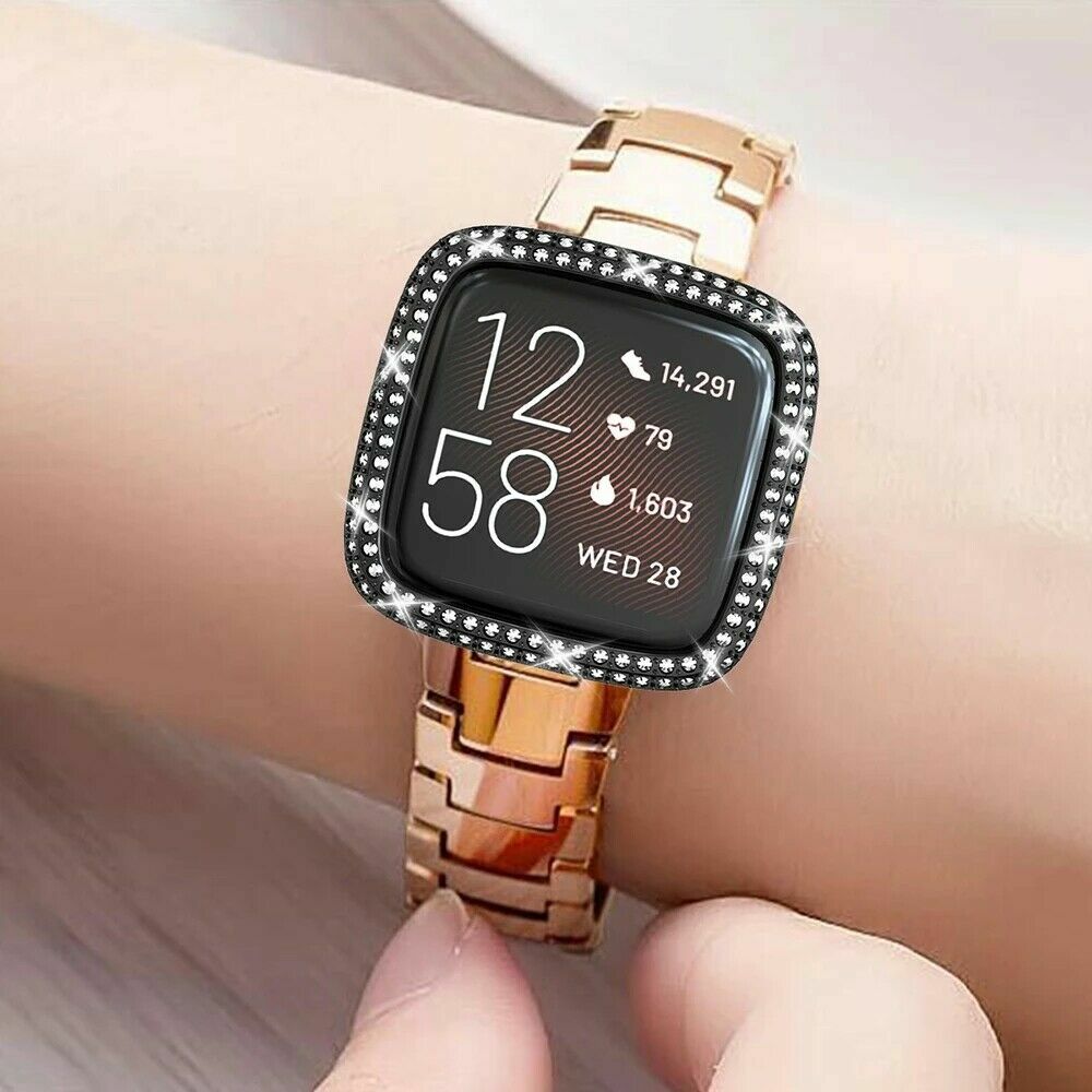 Women Crystal Classic Watch Band Strap Bracelet Case For Fitbit Versa 3 4 Sense2