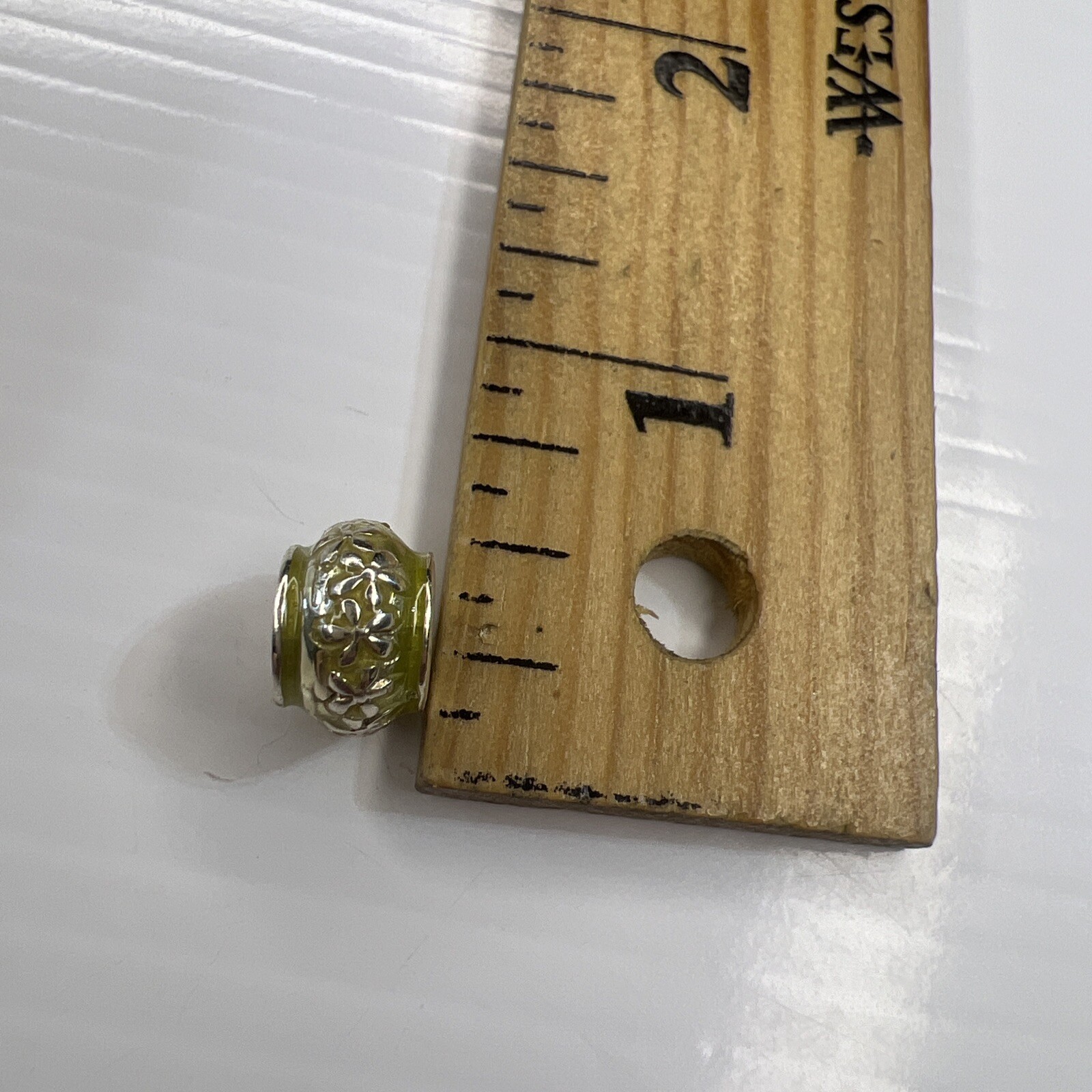 NEW HALIA 925 Sterling Silver Bead Charm Lime Green Enamel Flowers