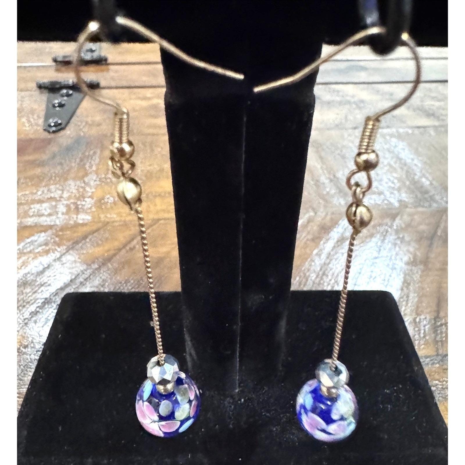 Artisan Handmade Italian Vibe Millefiori Glass Floral Gold Tone Drop Style