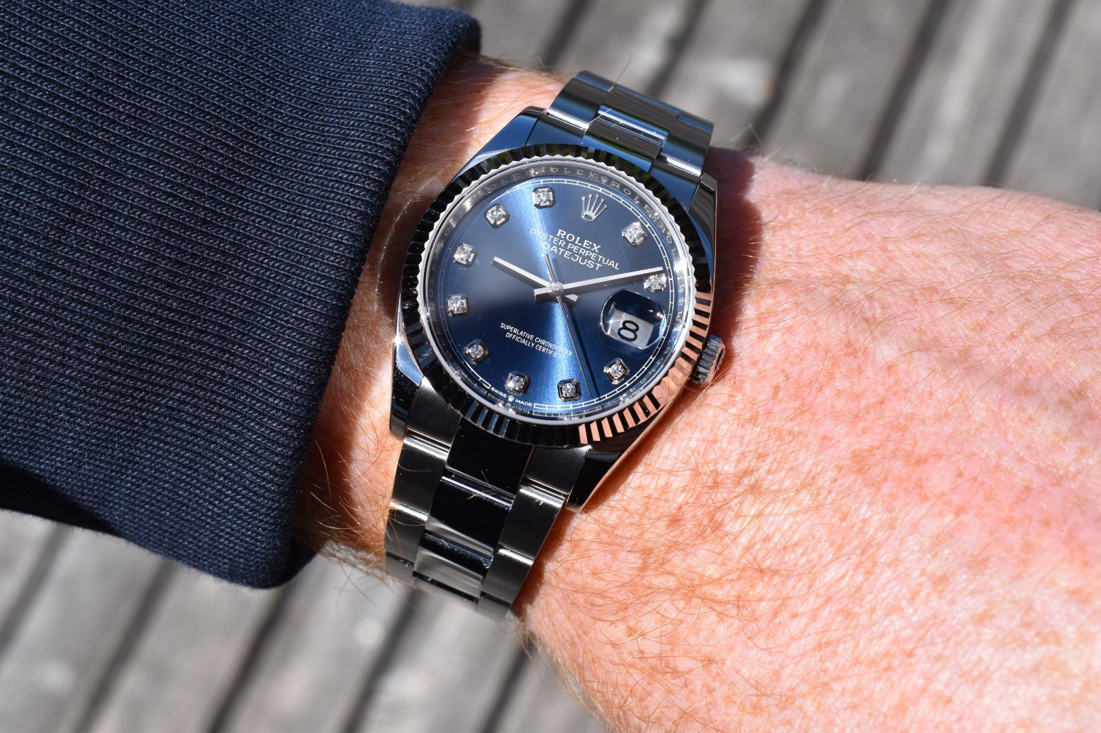 2023 Rolex Datejust 36 Fluted Steel Oyster Factory Blue Diamond Dial 126234 Card