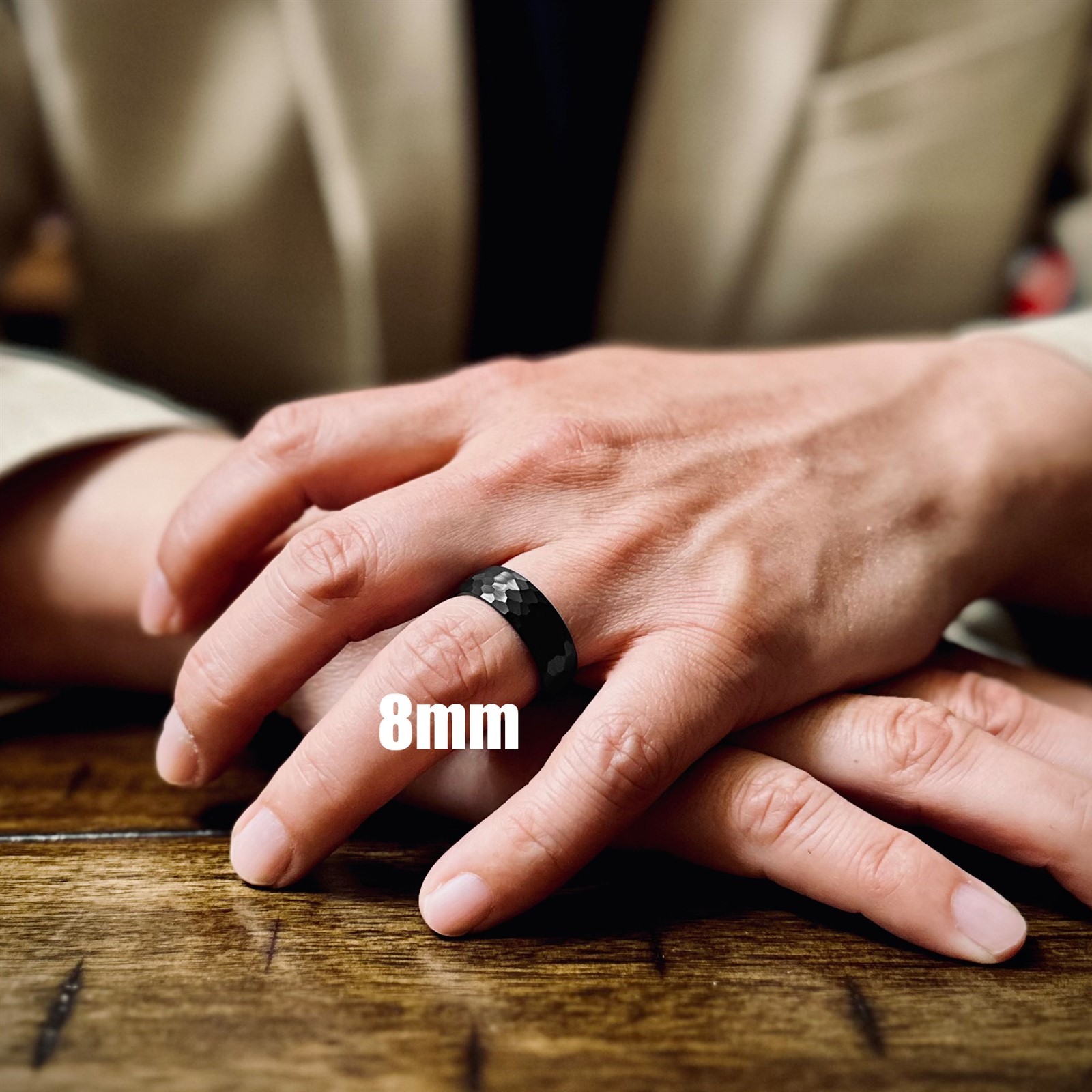 Black Tungsten Carbide Hammered Brushed Finish Men’s Wedding Band Ring