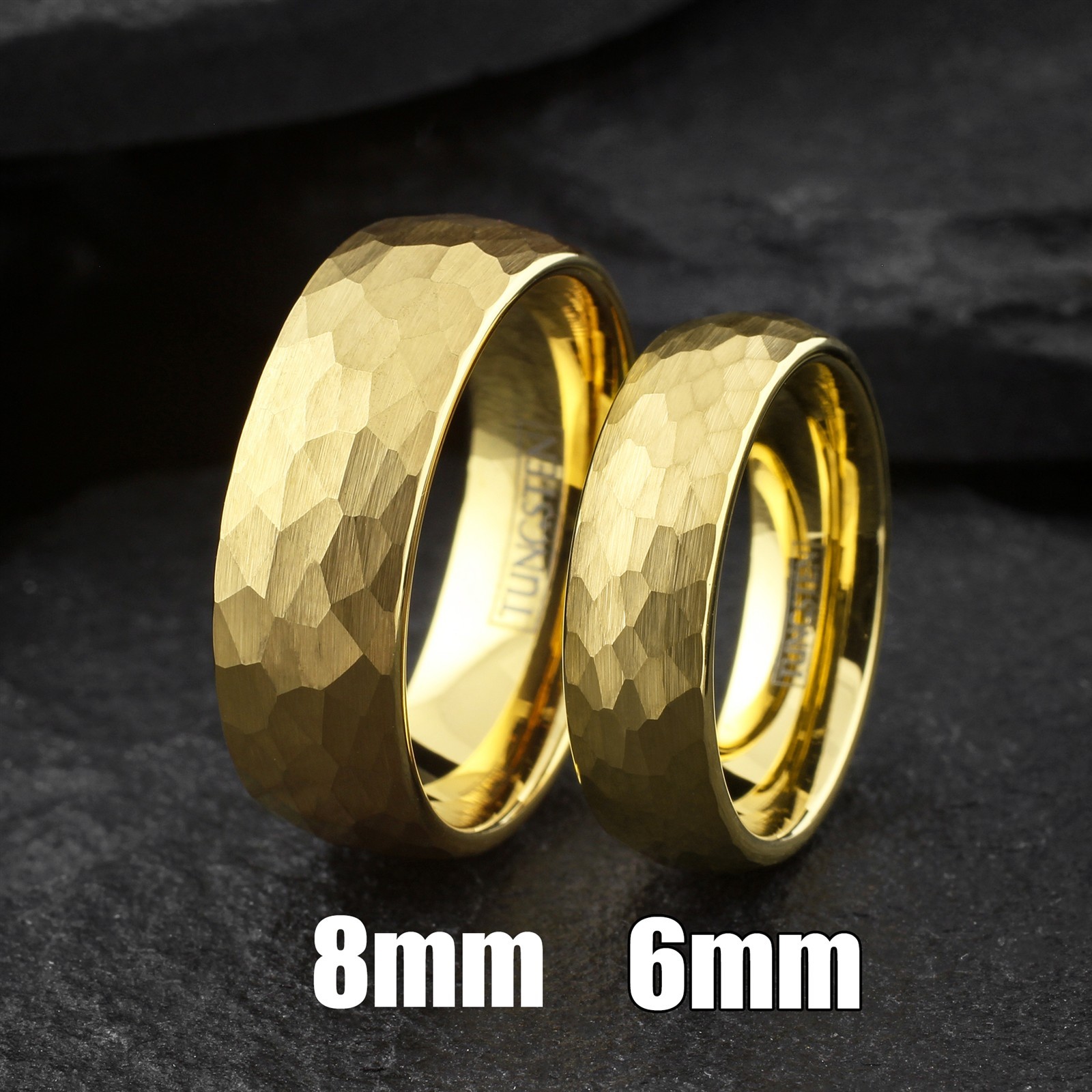 6/8mm Tungsten Carbide Men’s Gold Plated Hammered Domed Wedding Band Ring