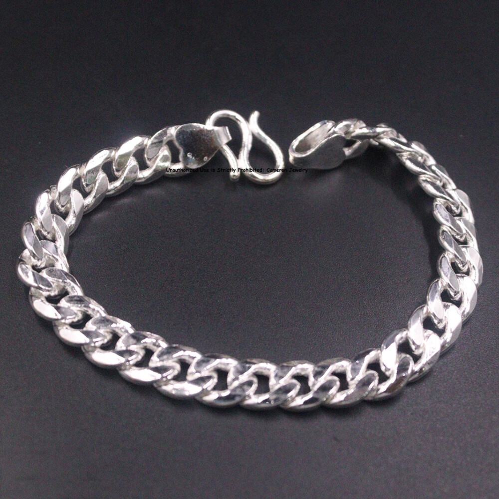 Pure S999 Fine Silver 999 Men Women 9mm Cuban Curb Link Bracelet 30-32g 7.9inchL