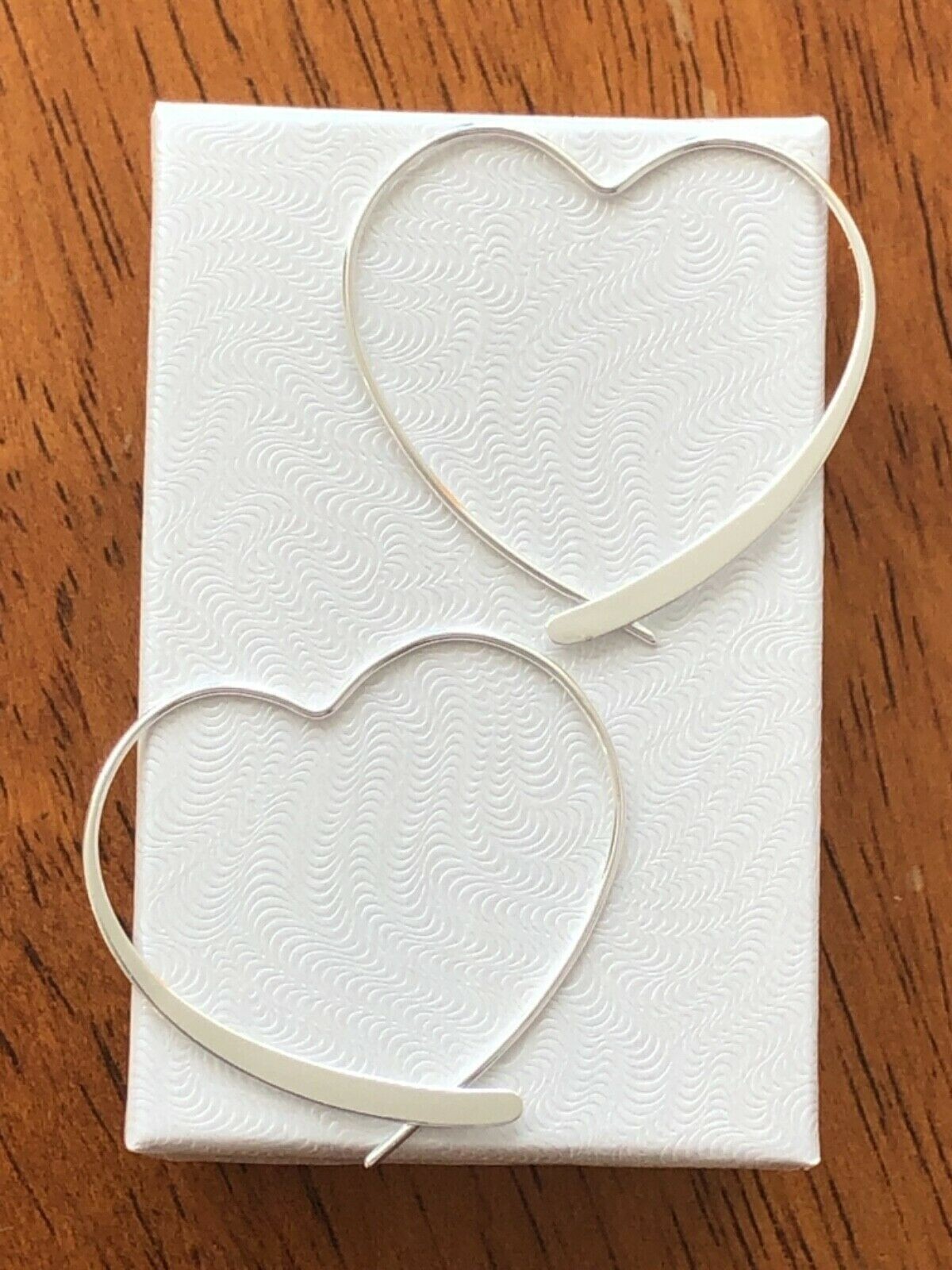 925 Sterling Silver Heart Threader Hoop Earrings Plain 34mm(1.34″)x32mm
