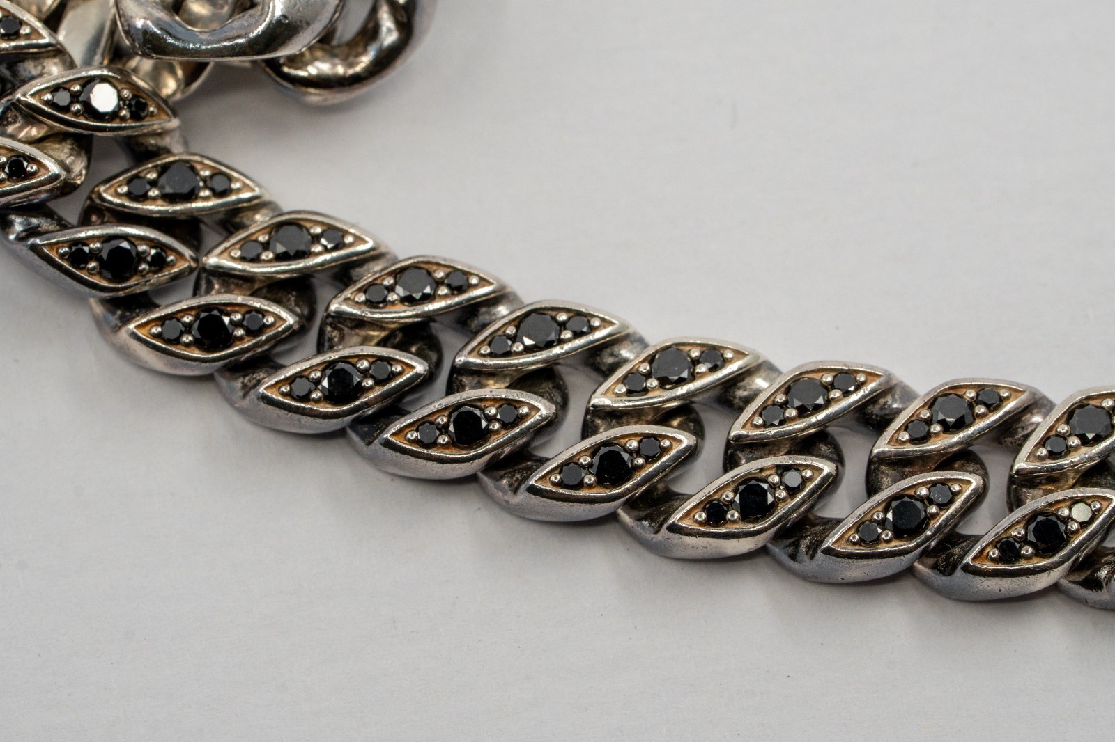 David Yurman Curb Chain Necklace Sterling Silver with Black Diamonds 11.5mm