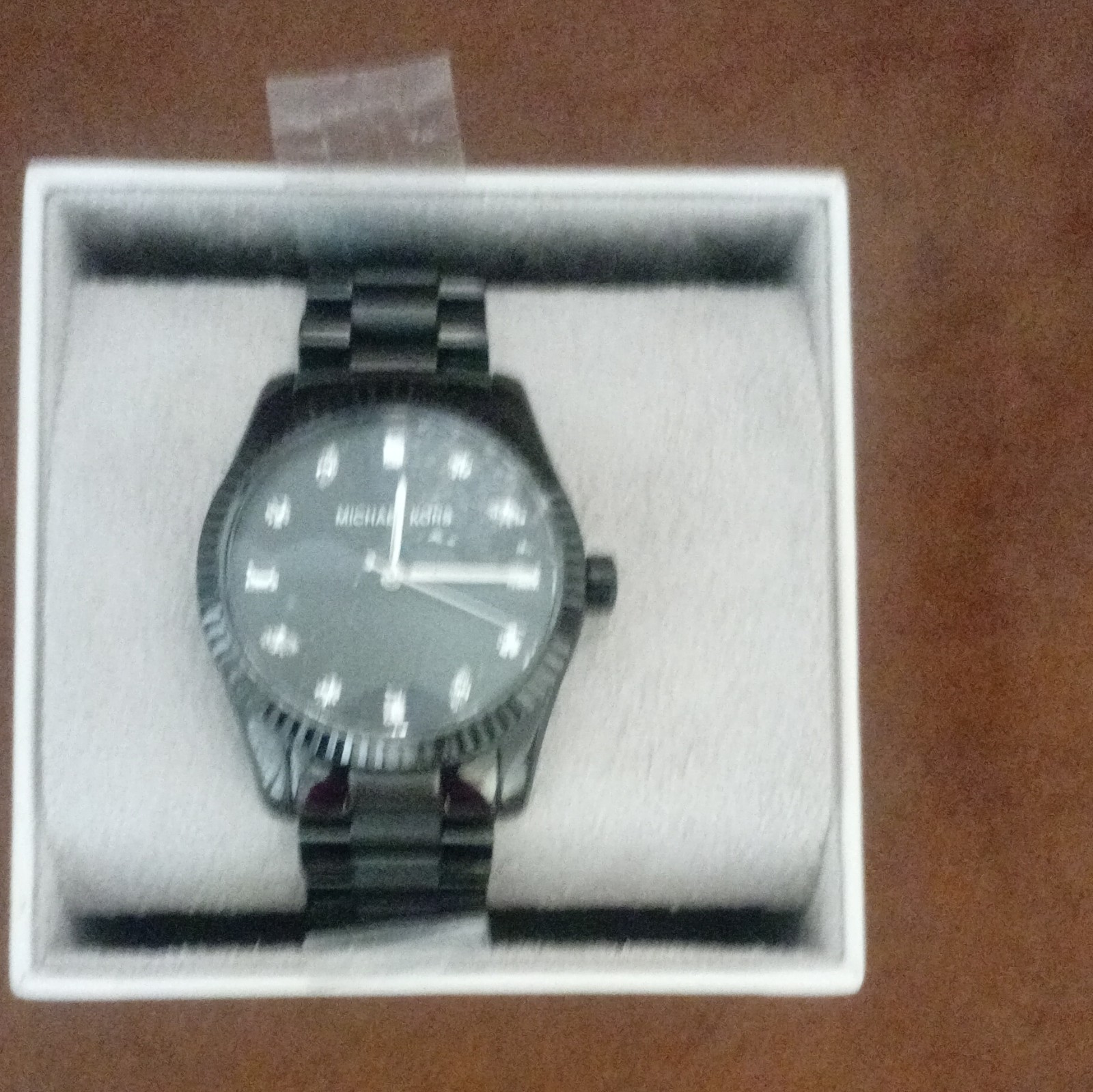 Michael Kors Black Analog Dress Watch Gemmed Indices Metal Band Original Box