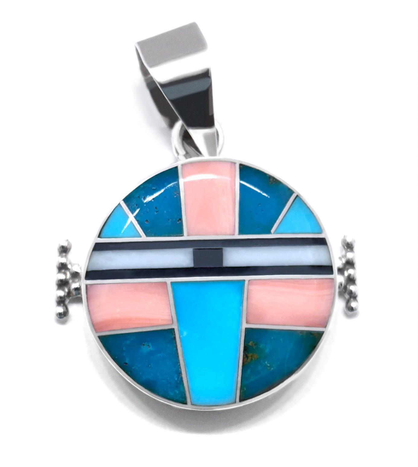 Navajo Yei Pendant Annabelle Peterson / Micro Inlay .925 Turquoise Coral Kachina