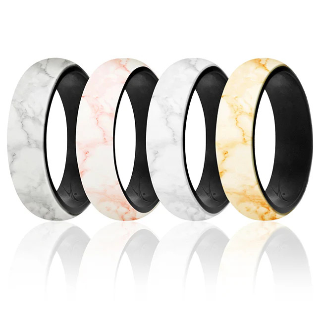 Silicone Wedding 2Layer Ring Set – Marbles by ROQ for Women – 4 x 10 mm Ring