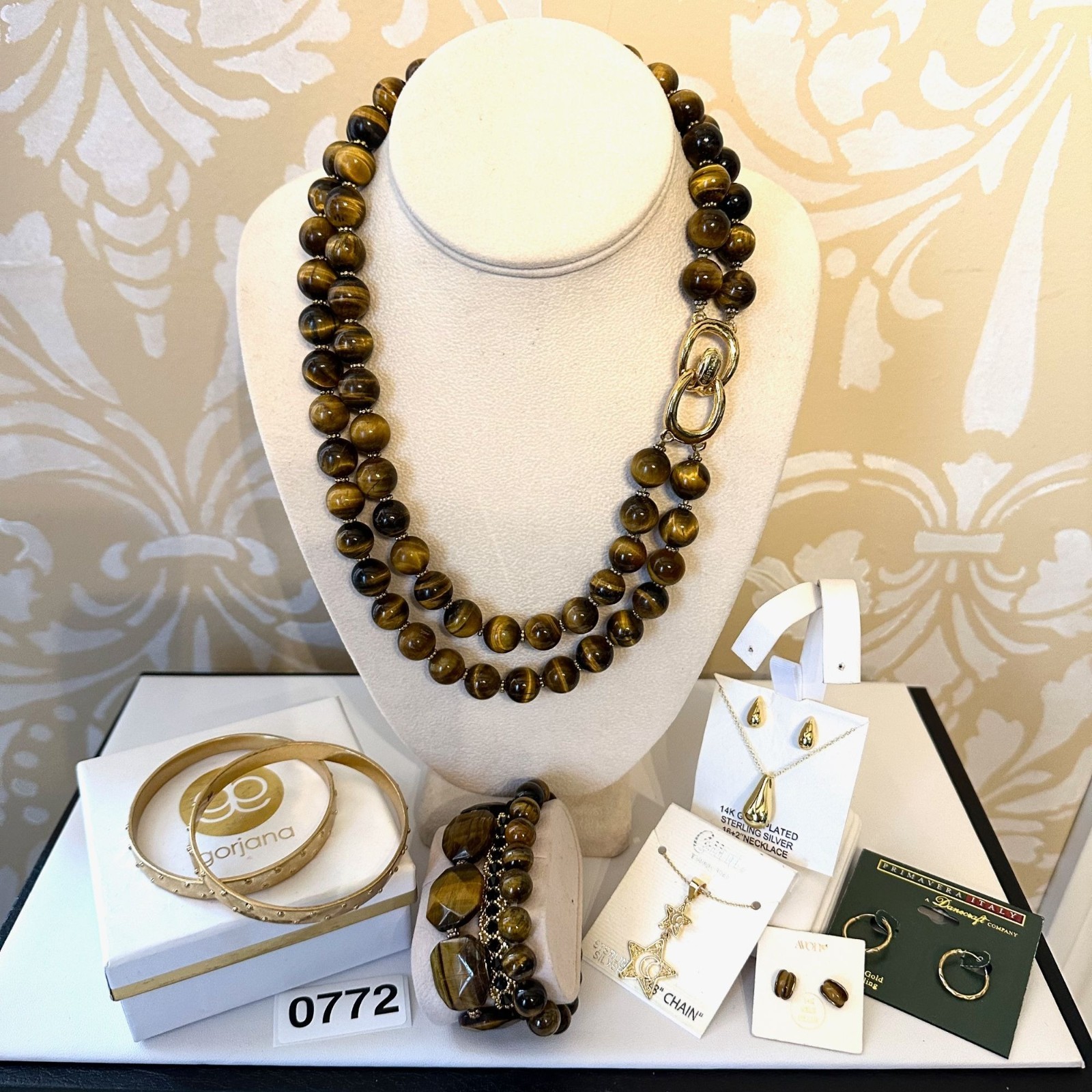 Jewelry Lot Vintage Modern Don Caster Tiger Eye Necklace Sterling Earrings